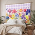 thumbnail image 3 of Purple Plaid Tulip Large Tapestry for Bedroom Wall Hanging Tapestry,Spring Floral Watercolor Botanical Ceiling Backdrop Tapestries Poster Blanket Wall Decor for Teens Room Living Room Dorm 86" x 104", 3 of 8