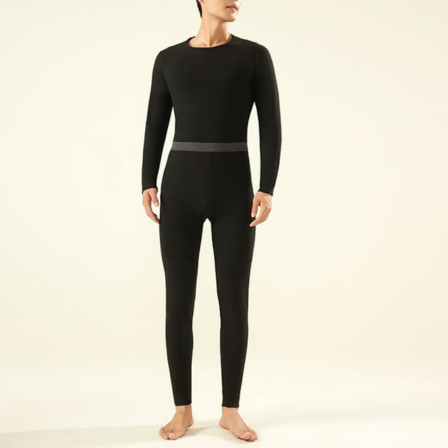 Ceisia Men's Solid Color Thermal Underwear Set for Winter Warmth & Layering Black XXL Gifts