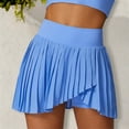thumbnail image 3 of Women's High Waist Pleated Skort with Built-In Shorts and Asymmetrical Wrap Design- Small, Blue, 3 of 6