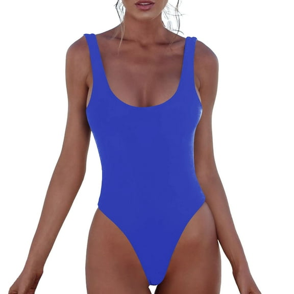 QHFBli Womens One Piece Retro U Back Swimsuits Tummy Control Padding Bathing Suit High Cut Swimwear