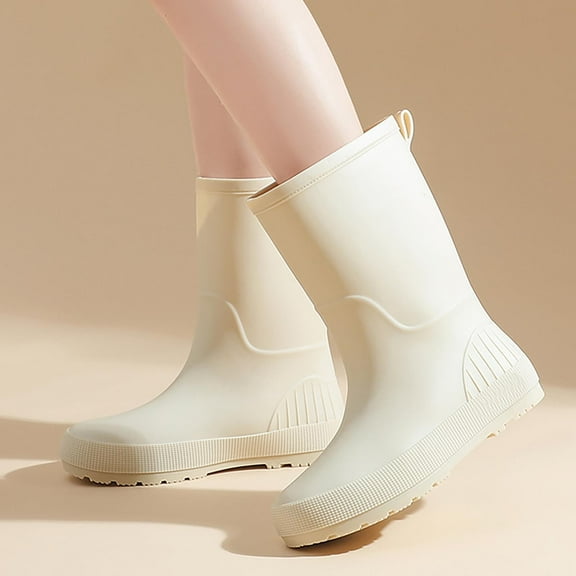 Women's Adult Outdoor Work Waterproof Anti-Slip Booties Mid Tube Rain Boots Classic Wading Thick Non Slip Water Shoes Outdoor Gardening Work Rubber Boots