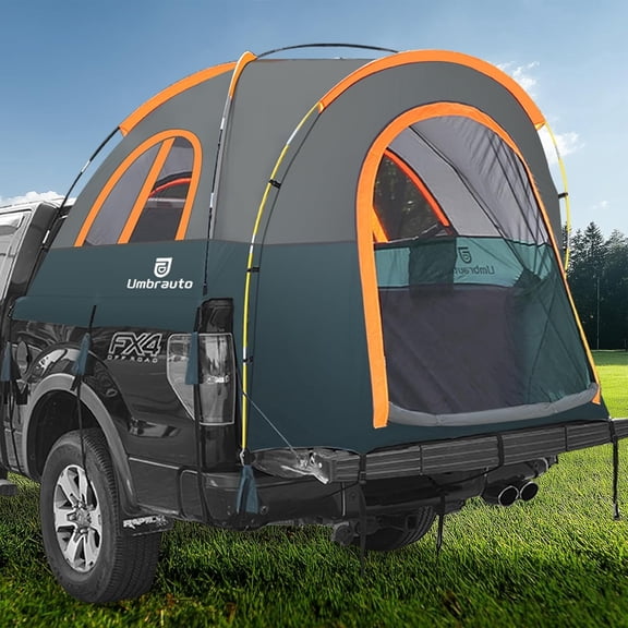 Umbrauto 6.5ft Truck Bed Tent Waterproof PU3000mm Easy Setup 2-Person Portable Camping Pickup Tent Green & Orange