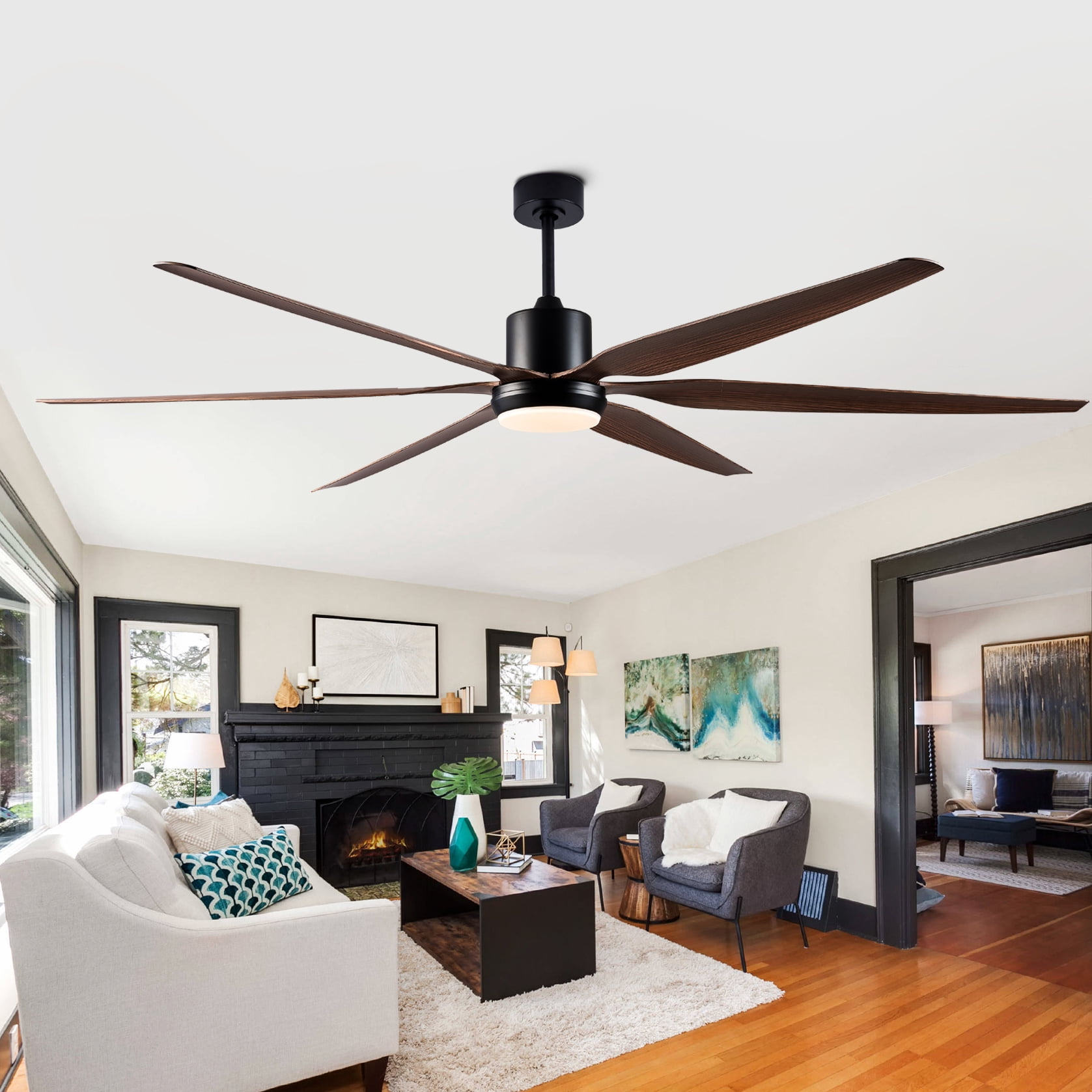 Mintazer 66 in Ceiling Fan with Dimmable LED Light, Farmhouse Ceiling Fan with Remote for Bedroom Living Room, Black