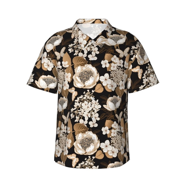 Fotbe Retro Hydrangeas Camisa Hawaiana para Hombre Unisex – Camisa Casual de Verano con Botones de Manga Corta de Algodón y Lino,XX-Large