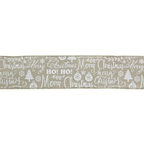 Northlight Beige and White Merry Christmas Burlap Wired  Ribbon 2.5" x 16 Yards