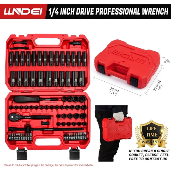 1/4 inch Drive Impact Socket Set 83 Piece, Standard SAE(5/32-9/16 inch) Metric Size(4-15mm), 72T Ratchet Wrench Handle, CR-V Mechanics Tool Set with Adapter, Screwdriver Bits for Automotive Repair