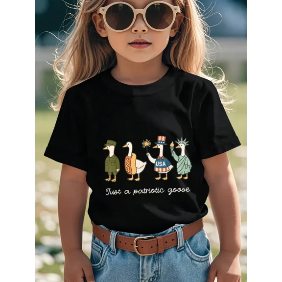 children’s wear Retro Just a Patriotic Goose Funny Kids T-Shirt Cute 4th of July Independence Day USA Graphic Tee for Girls and Toddlers