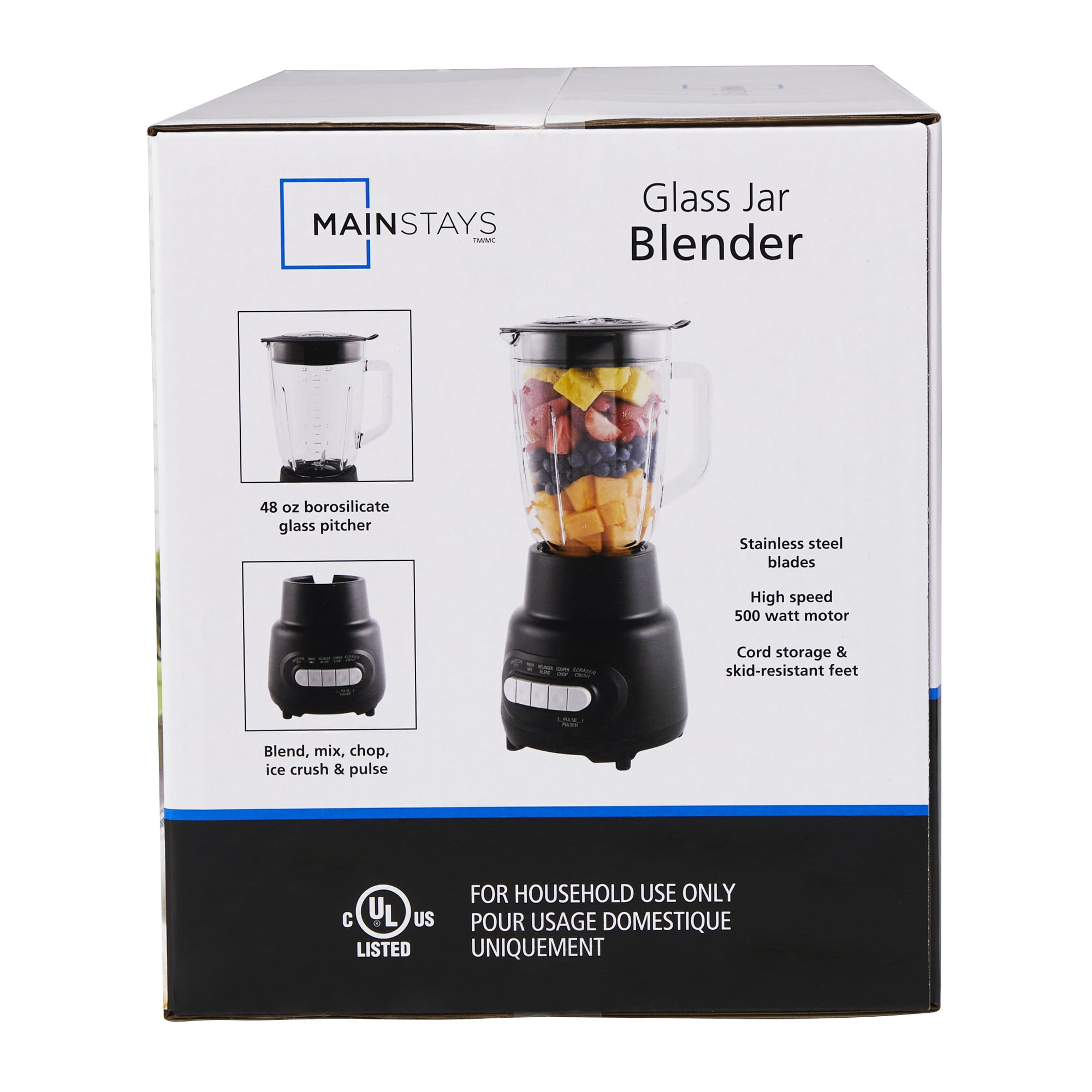Mainstays 5 Speed  Glass Jar  Blender With Capacity 48 Oz, Black