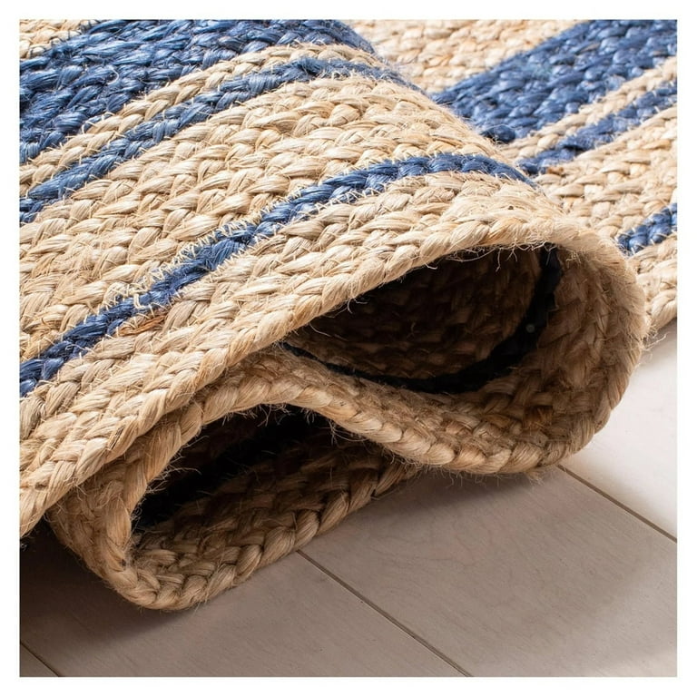4x6 5x8 6x9 8x10 Handmade Braided Natural Jute Oval Rug With Blue