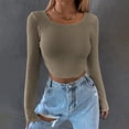 thumbnail image 4 of Camiseta informal de punto con cuello barco y manga larga para mujer, 4 of 6