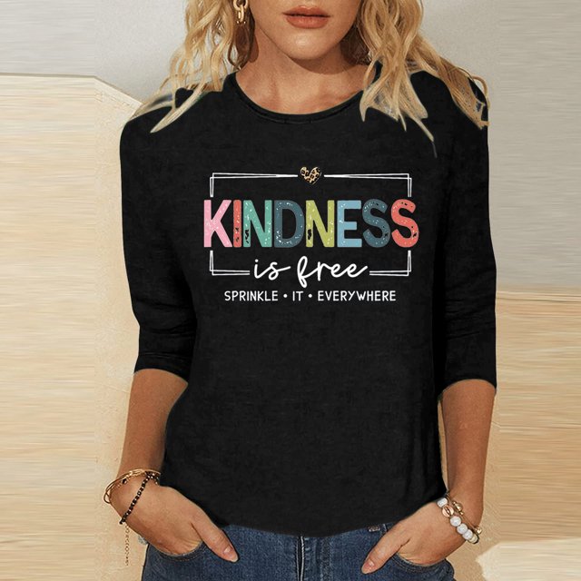 UANWENN Mode Femme Décontractée Col Rond Imprimé Lettre T-Shirt Manches 3/4 Haut T-Shirts Femme Mignon Haut d'Été T-Shirt Femme Chemises Femme Manches Longues T-Shirt Femme Été T-Shirts Femme Longs