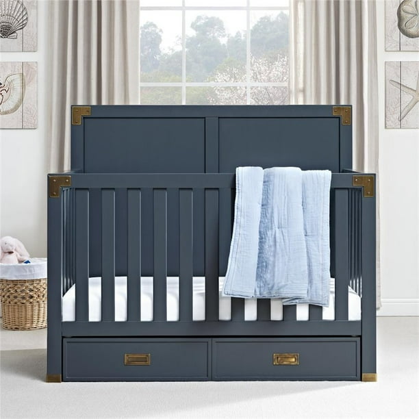 Baby Knightly Wyatt 4 In 1 Convertible Crib In Graphite Blue