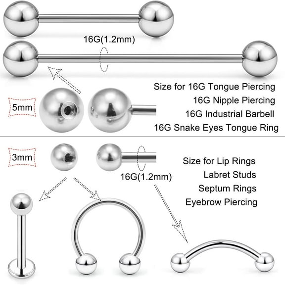 GHRTGR-60PCS 16G Surgical Steel & Plastic Glow in The Dark Replacement Balls Body Jewelry Piercing Externally Threaded Barbell Parts