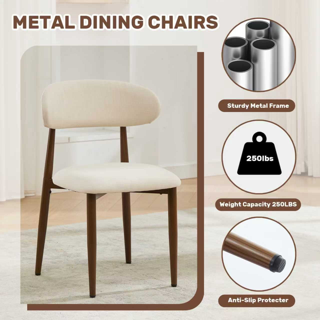 Dining Chairs Set of 2, Metal Kitchen Chairs with Modern Fabric Upholstered for Dining Room, Beige