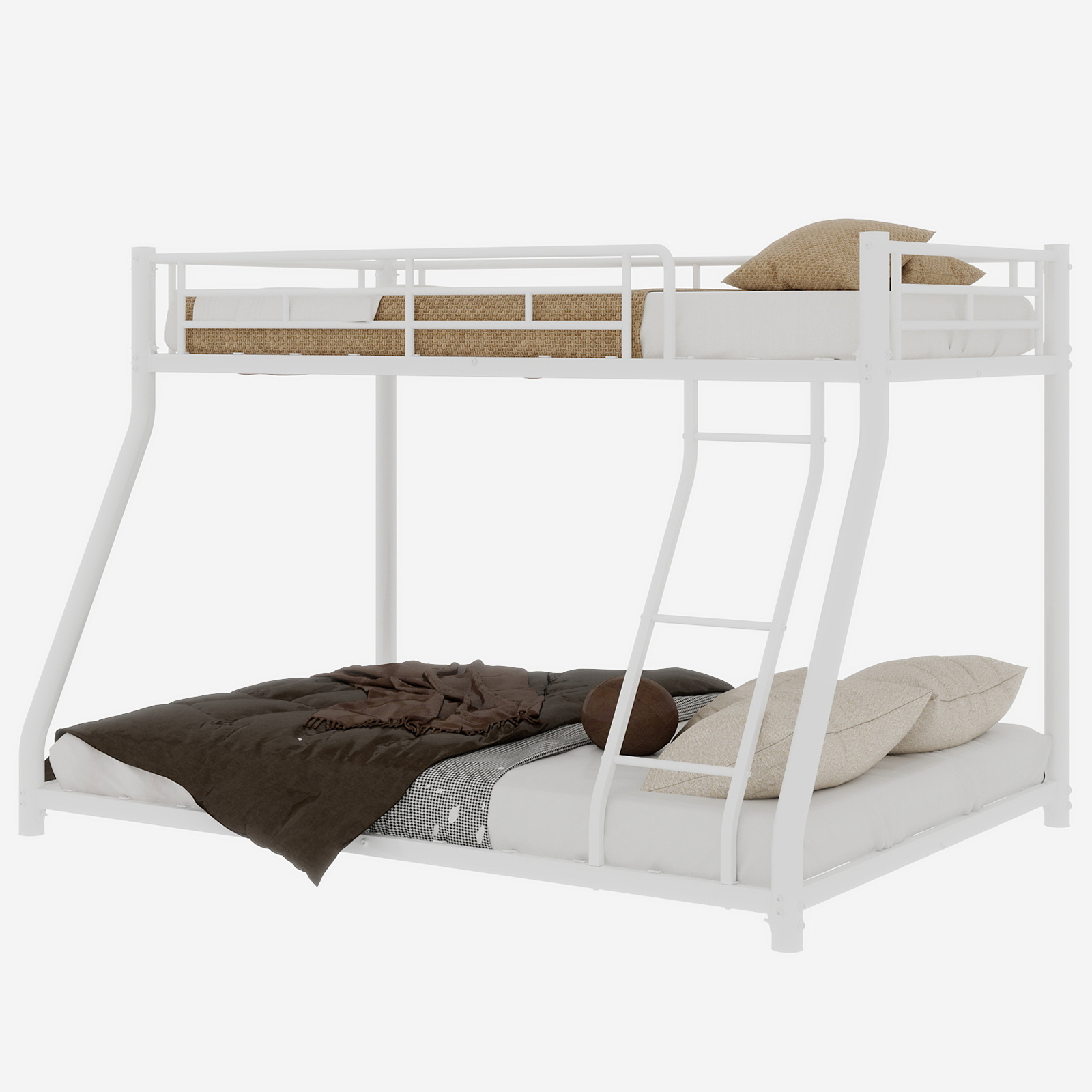 Mintazer Twin Over Full Bunk Bed, Metal Bunk Bed Frame with Guardrails and Ladder for Kids Teens Bedroom Dorm Apartment, White