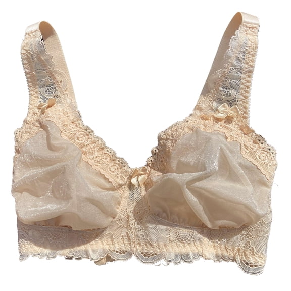 BIMEI Women’s Pocketed Mastectomy Bra with Lace | Sheer Pocket Bra for Breast Forms | Post-Surgery Prosthesis Bra | Wire-Free Support, Silicone Breast Form Holder,Beige,34B