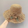 thumbnail image 3 of Elegant Crochet Flower and Green Leaf Straw Hat with Ruffle, 3 of 4