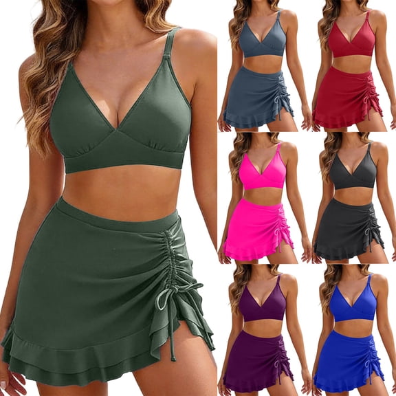 HBGVBA Women's Bikini Set,Bathing Suits for Summer,Solid Color Drawstring Bikini Swimsuit Set