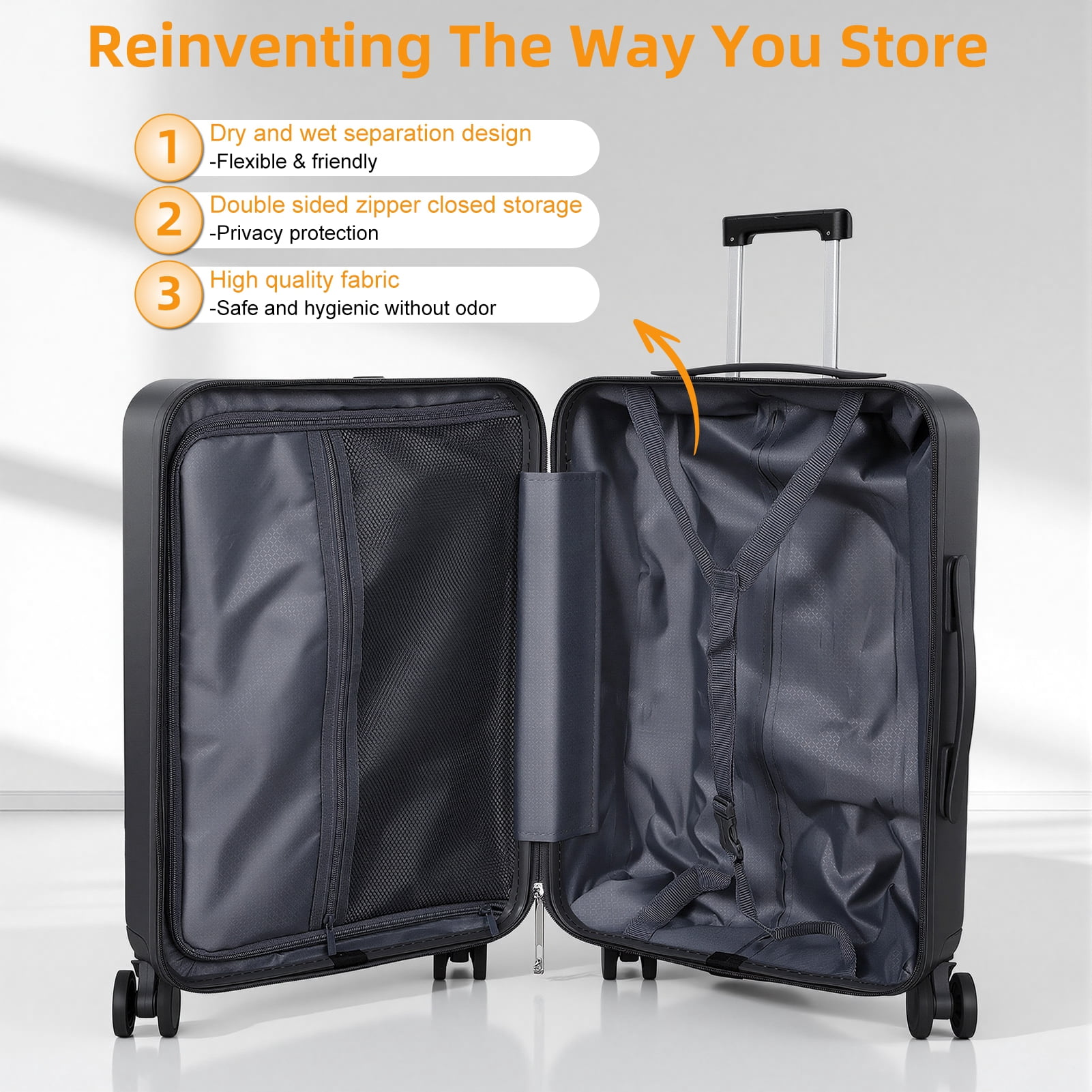 Wharick Suitcase 9.84"x14.17"x22.05" Carry On Hard Shell Luggage with 360° Spinner Wheels TSA Lock USB Charger