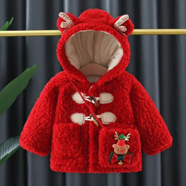 LOVZFMLL Vestes pour Filles Noël Manteau à Manches Longues pour Enfants Col Rond Bas à Manches Longues Peluche 2-3 Ans