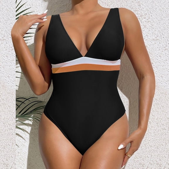 Vedolay Swimsuit Women Women One Piece Swimsuits Halter Plunge V Neck Cutout Bathing Suits,Black L