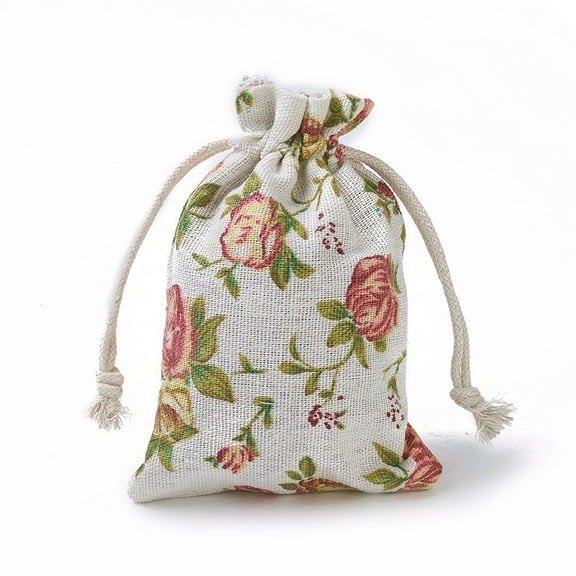 20 pc Burlap Packing Pouches Drawstring Bags Rectangle with Rose Pattern Colorful 14~14.4x10~10.2cm