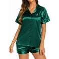 thumbnail image 4 of Silk Pajamas Womens Short Sleeve Sleepwear Soft Satin Button Down Loungewear 2 Piece Pjs Shorts Set S-XXL, 4 of 4