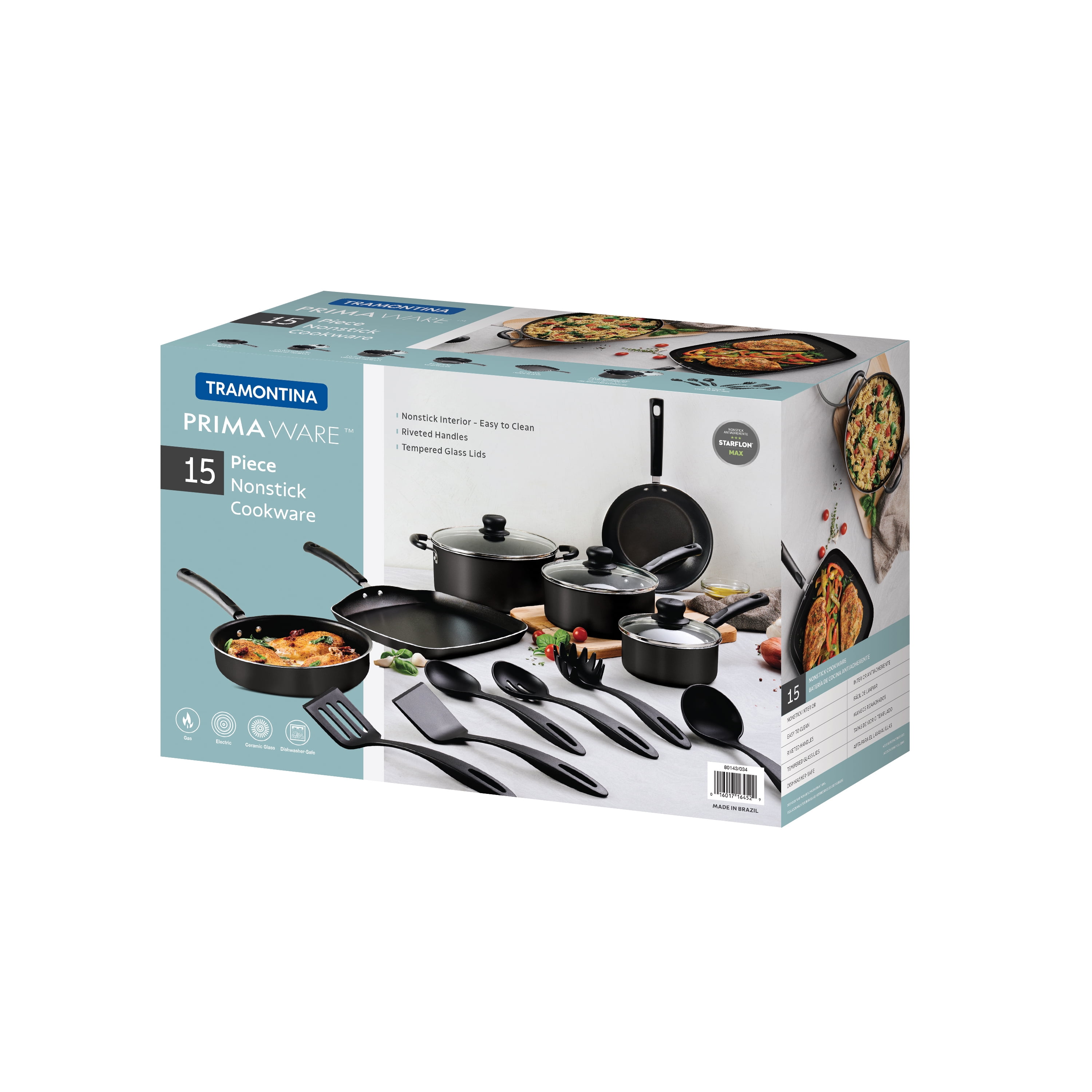  Tramontina Primaware 15 pc Nonstick Cookware Set - Silver,  80143/035DS: Home & Kitchen