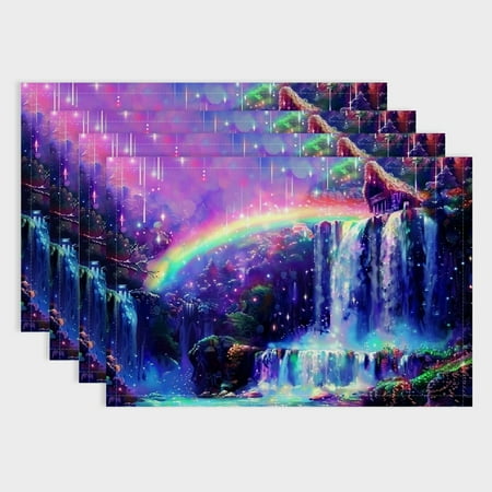 

Shiartex Rainbow Linen Table Mats Set of 4 for Birthday Parties and Home Decoration 18x12in