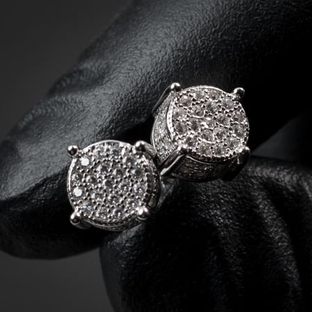 Men's Round 925 Sterling Silver Hip Hop 4 Prong Screw Back Cz Stud Earrings