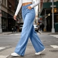 thumbnail image 6 of Vynhevius Women's Denim Jeans Solid Straight Leg Multi Pockets Elastic Waist Long Trousers, 6 of 7