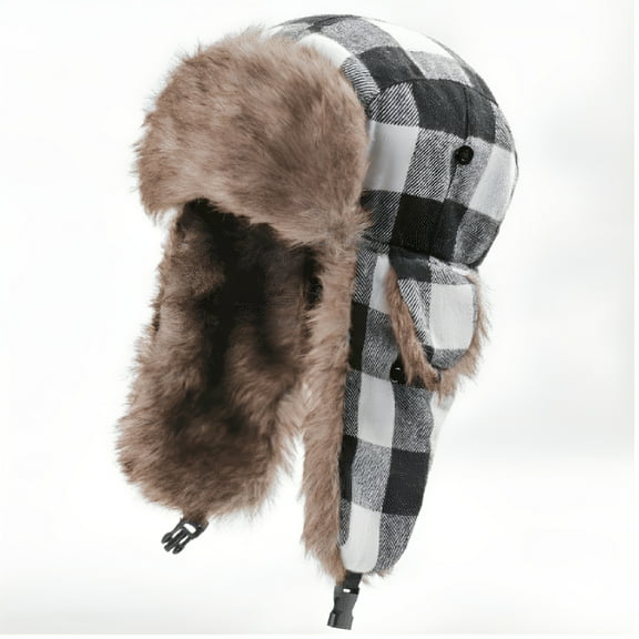 TELOLY Winter Trapper Hat - Russian Ushanka Trooper Aviator Hats for Men & Women - Snow Eskimo Hat with Ear Flaps for Cold Weather (Lumberjack), Black White