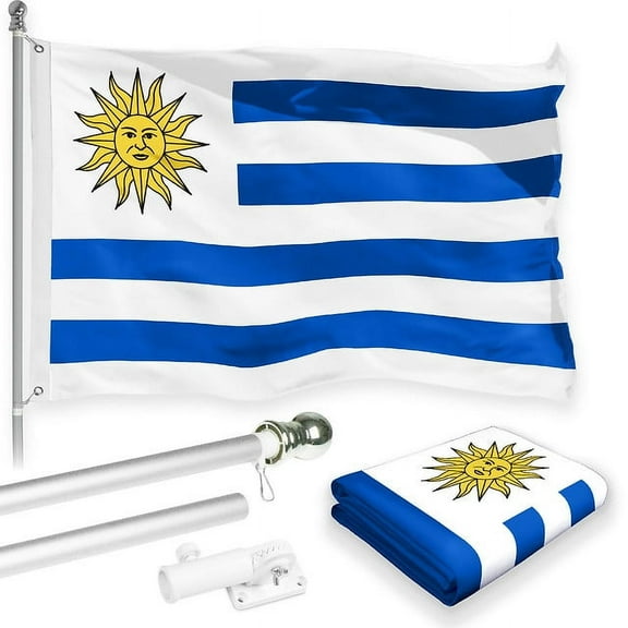 G128 Combo Pack: 6 Feet Tangle Free Spinning Flagpole (Silver) Uruguay Uruguay Flag 3x5 ft Printed 150D Brass Grommets (Flag Included) Aluminum Flag Pole