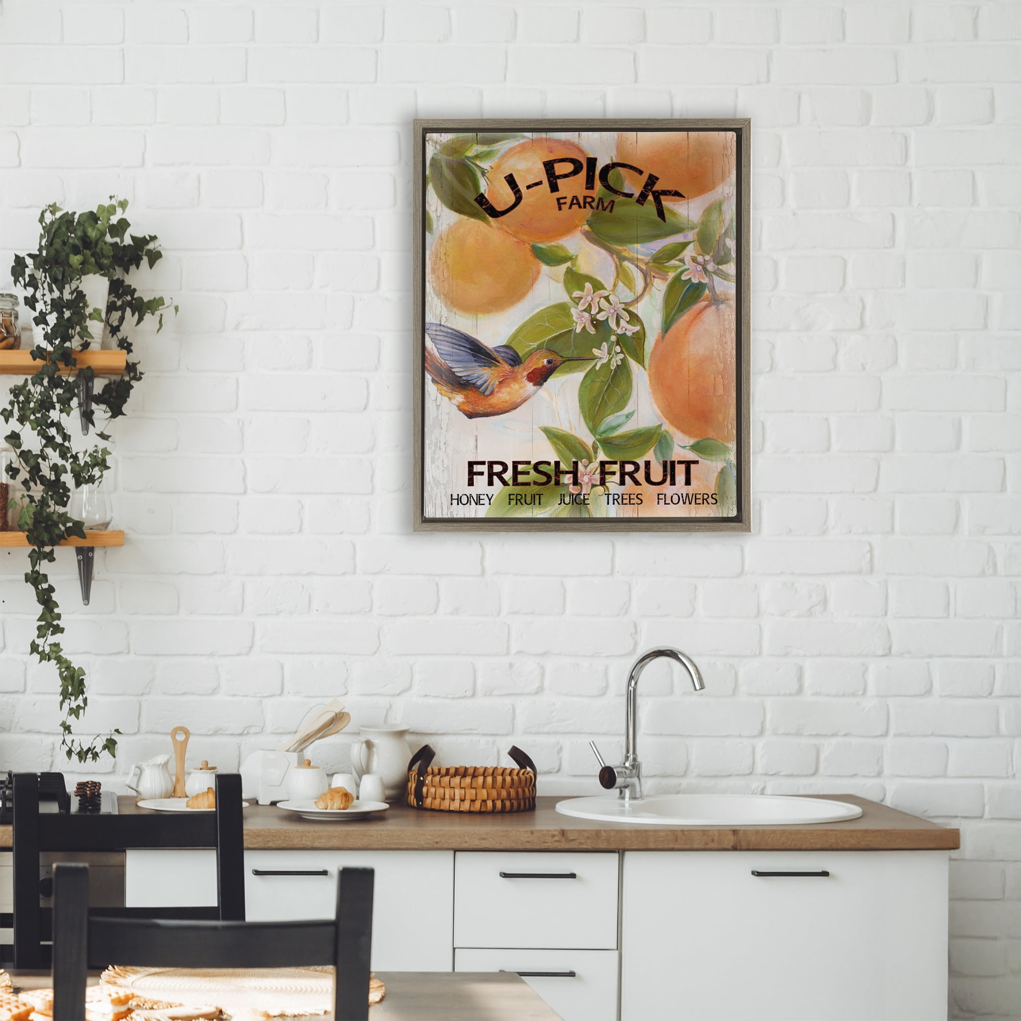 Stupell Industries U-Pick Fresh Fruit Farm Brown Framed Floater Canvas Wall Art, design by Diannart