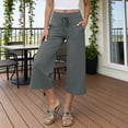 thumbnail image 2 of Women Solid Capri Pants Elastic Waist Casual Pockets Relaxed Fit Lightweight Breathable Summer Daily Trousers Gray XXL, 2 of 5