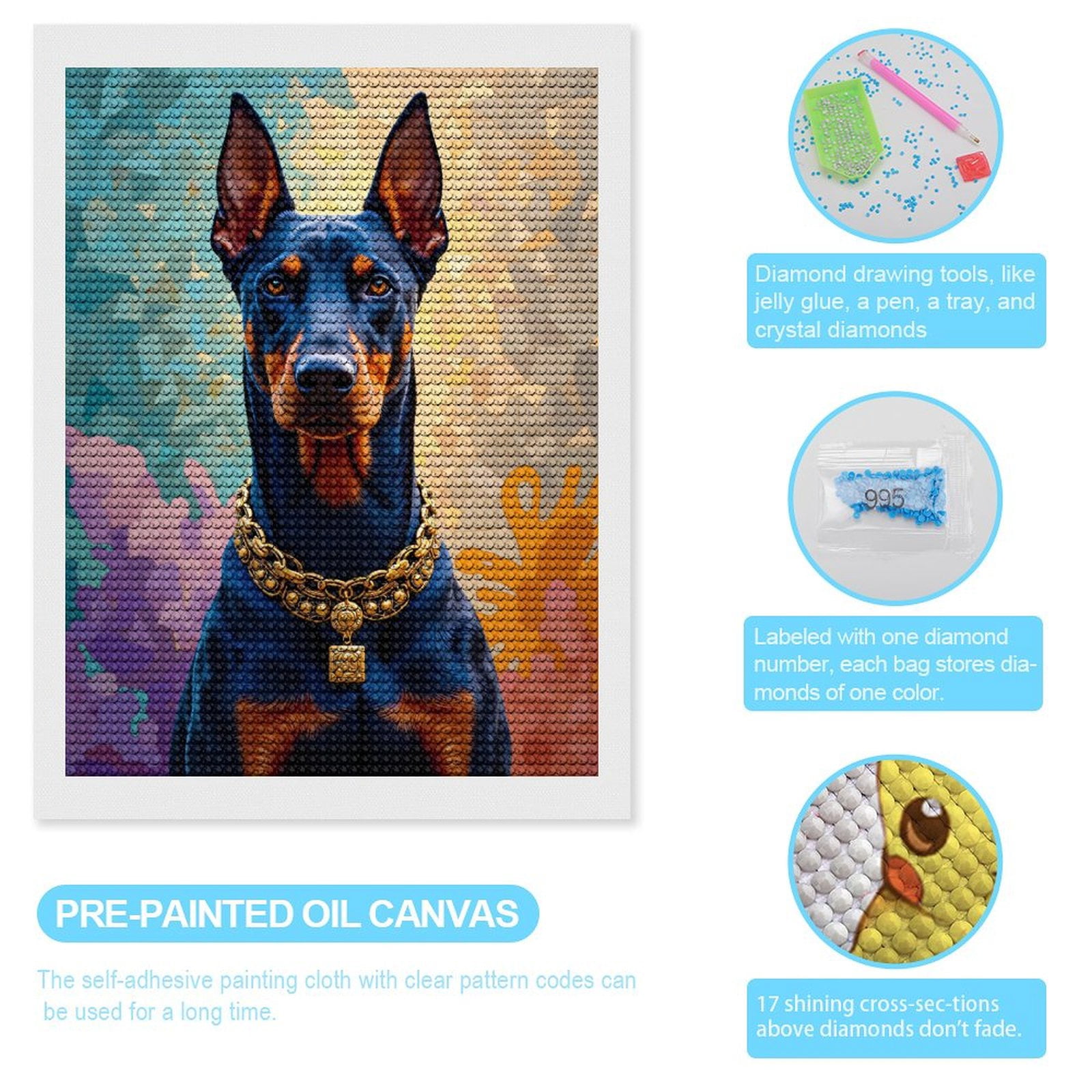 Diamond Art Kits for Adults, Noble Canine Vibrant Mosaic Background 5D Diamond Painting Kits for Adults Beginners, DIY Full Drill Diamond Painting, Gem Art and Crafts 12x16