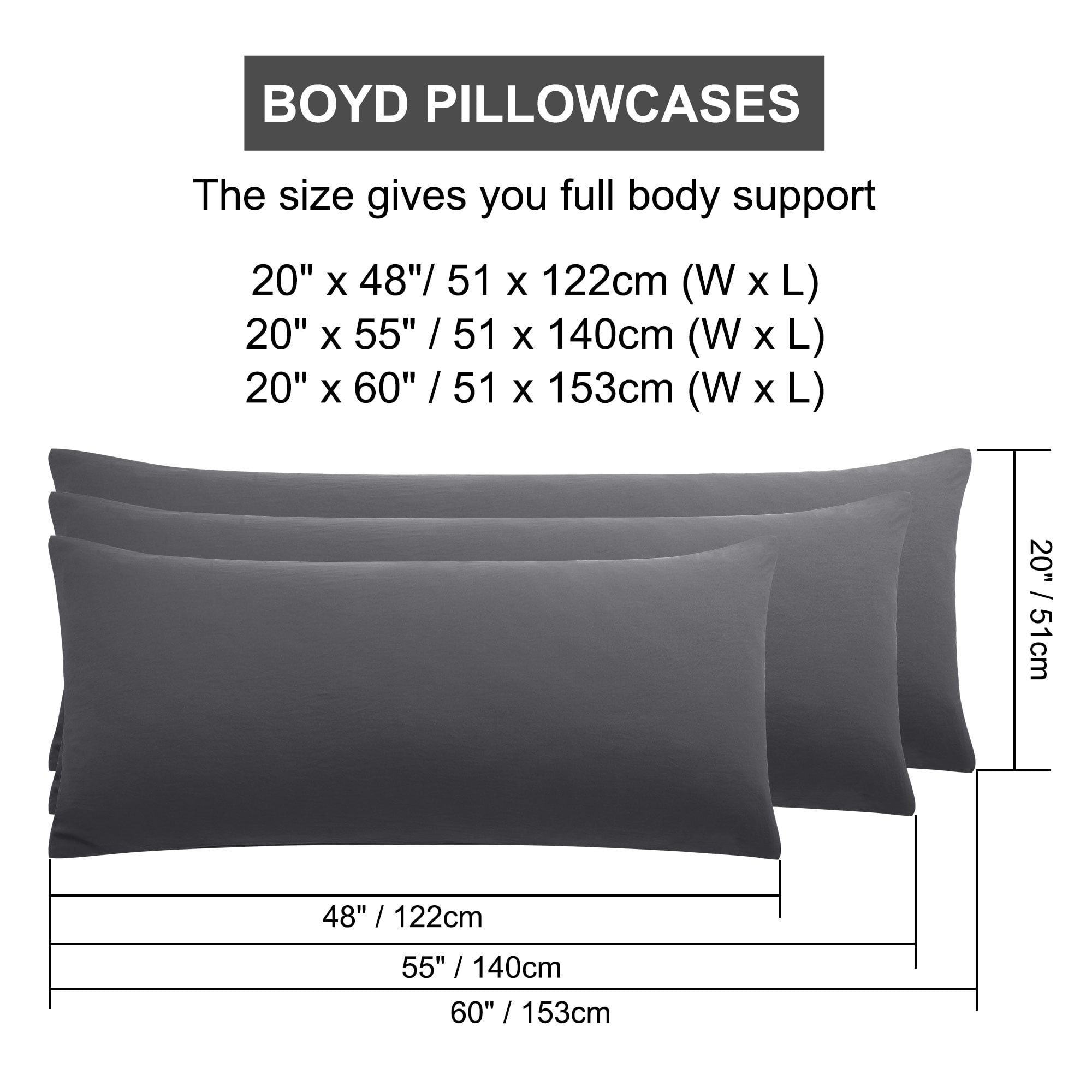 Unique Bargains Envelope Closure Washed Microfiber Body Pillowcases Dark Gray 20"x48"