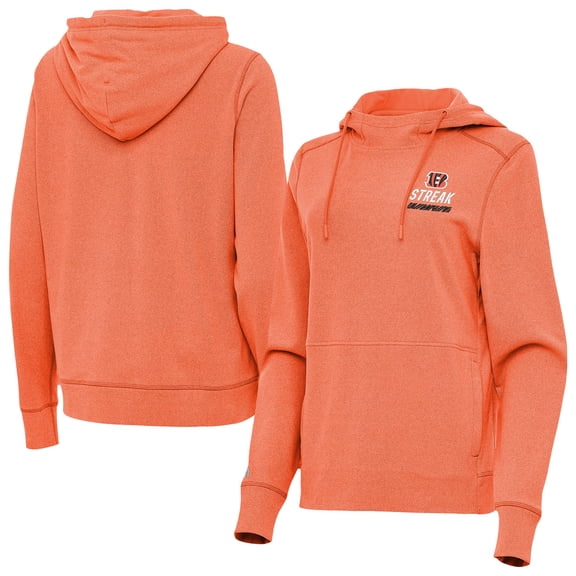 Women's Antigua Heather Orange Cincinnati Bengals Streak Justice Pullover Hoodie
