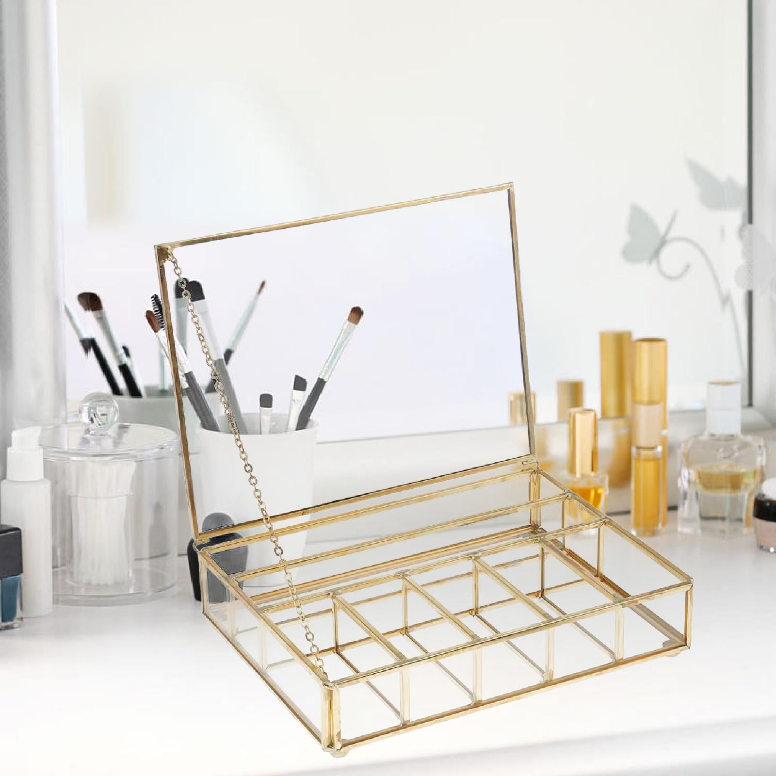 QccHieUs Glass Jewelry Box Jewelry Organizer Decor Protective Clear Trinket Organizer for Large