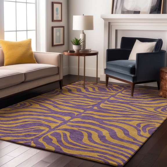 Addison Rugs Mayfield Premium Machine Washable Transitional Animal Print Purple Rectangle Rug, 5' x 7'6"