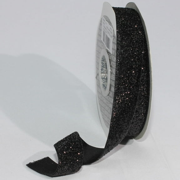 The Ribbon People Black Glitter Woven Edge Velvet Craft Ribbon 1" x 11 Yards