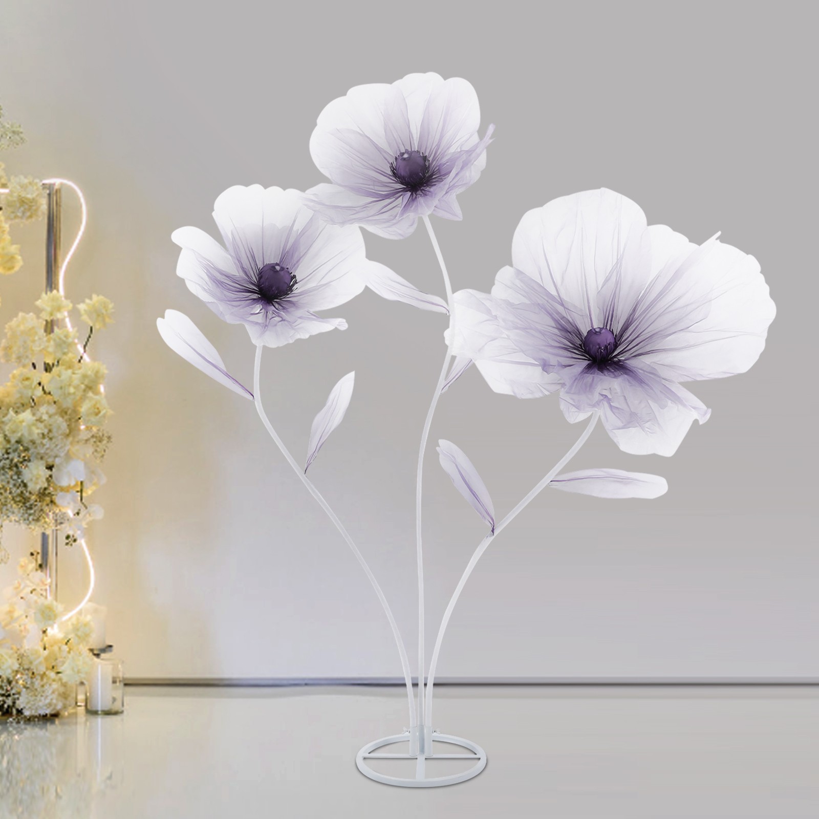 ToppiJoy 67" Giant Artificial Flowers for Decoration, Large Fake Flower with Standing Stems and Base for Wedding Decor, Shop Window, Photography, Banquet (Purple)