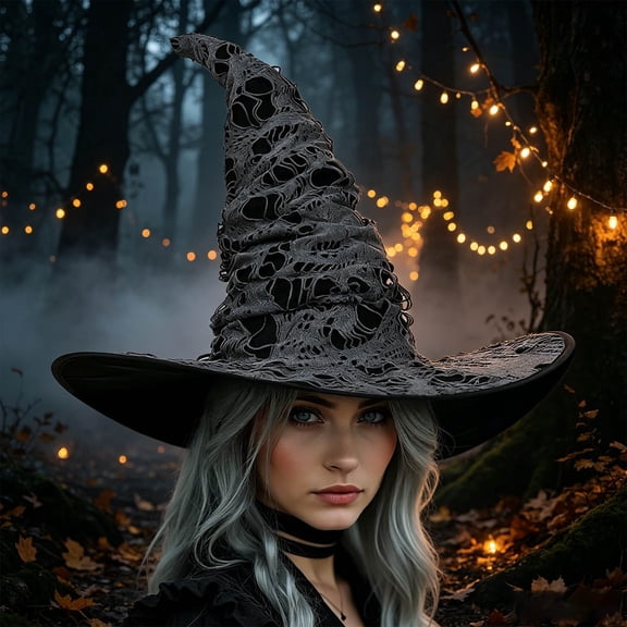 Gunia Gothic Witch Hat For Women Adult Medieval Dark Cosplay Halloween Accessory Costumes Role Play Dress Up Stage Performance Holiday Party Wear,Grey