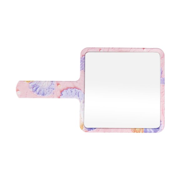 Unique Bargains 1 Pc Women Floral Square Handheld Mirror for Business Travel Pink Purple Yellow Plastic Aluminum Mirror