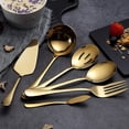 thumbnail image 3 of Ksopiavobs 6-Piece Gold Serving Flatware Silverware Set,Stainless Steel Serving Utensil Set,Include Cake Server, Slotted Serving Spoon, Serving Spoon, Cold Meat Fork, Butter Knife, Soup Ladle, 3 of 7