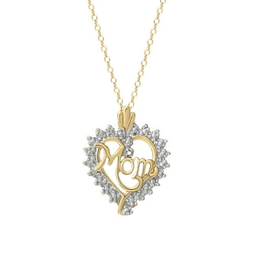 Brilliance Fine Jewelry Diamond Accent 18kt Gold-Plated Sterling Silver "Mom" Pendant