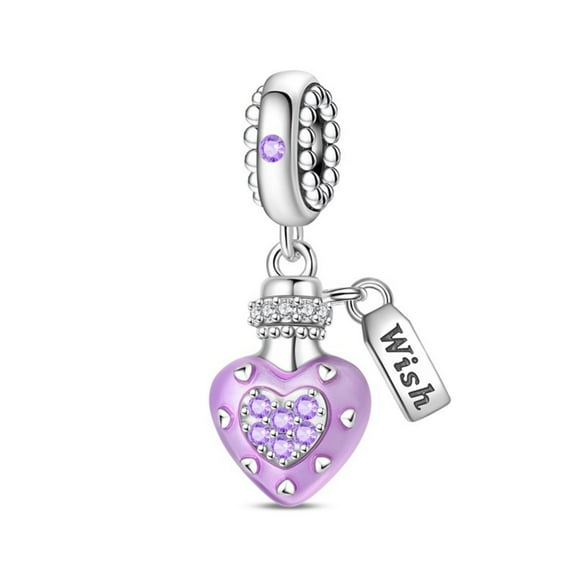 KUNSIR 925 Sterling Silver Charm Purple Heart Wish Bottle Pendant For Bracelets