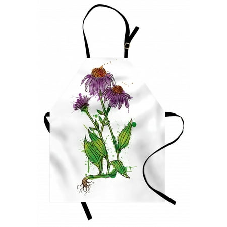 

Coneflower Apron Watercolor Style Inspired Pattern of Echinacea Flowers Paint Splashes Unisex Kitchen Bib with Adjustable Neck for Cooking Gardening Adult Size Purple Green White by Ambesonne