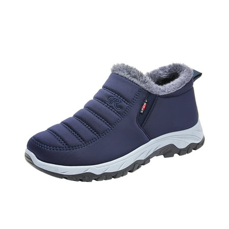 Sexlip Mens Winter Snow Boots Warm Fur Lined Waterproof Slip on Ankle Booties Comfortable Non Slip Outdoor Active Plus Size Shoes Blue 41