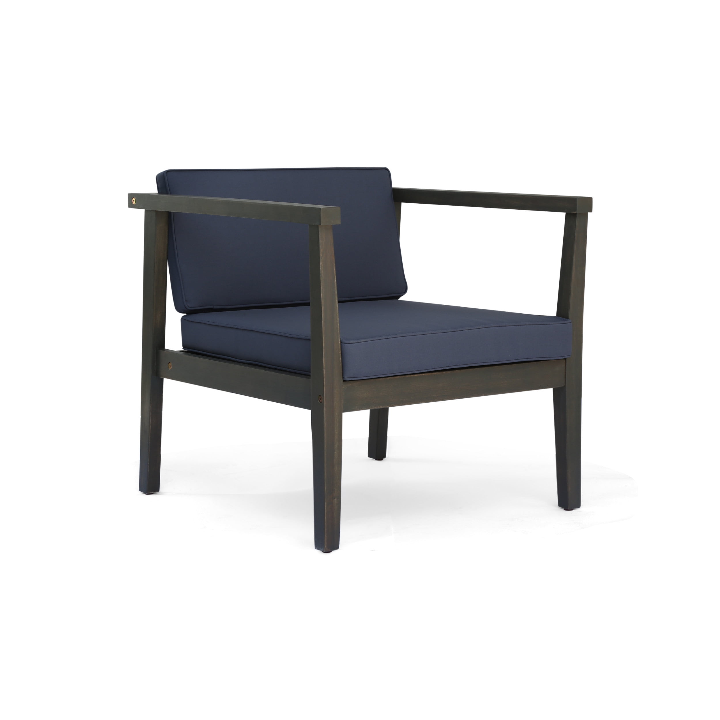 Outdoor Acacia Wood Club Chair Set of 2, Leisure Single Seats for Patio Garden, Gray and Dark Gray